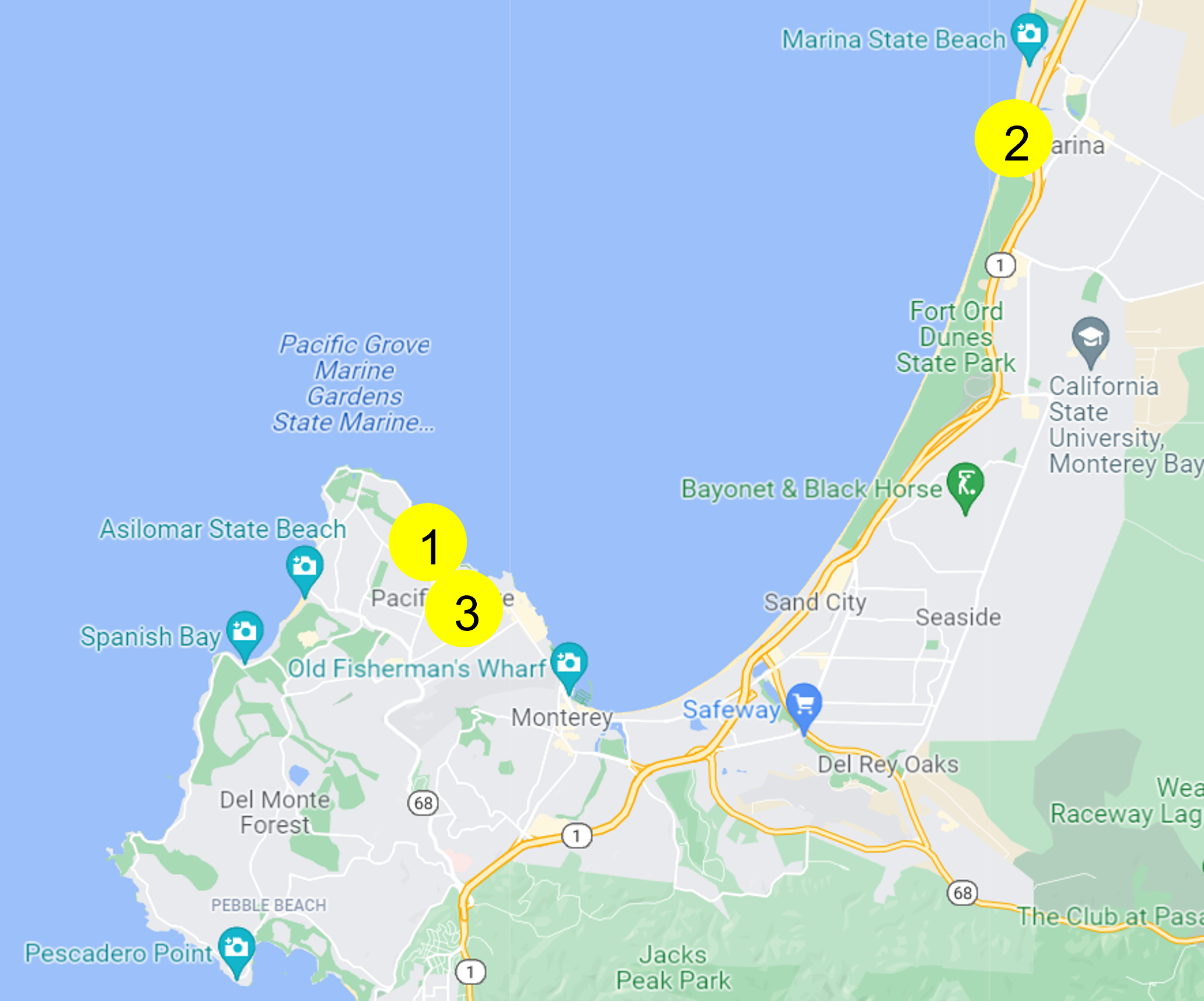 A map of the Monterey Bay area displaying the locations for each Data Silo.