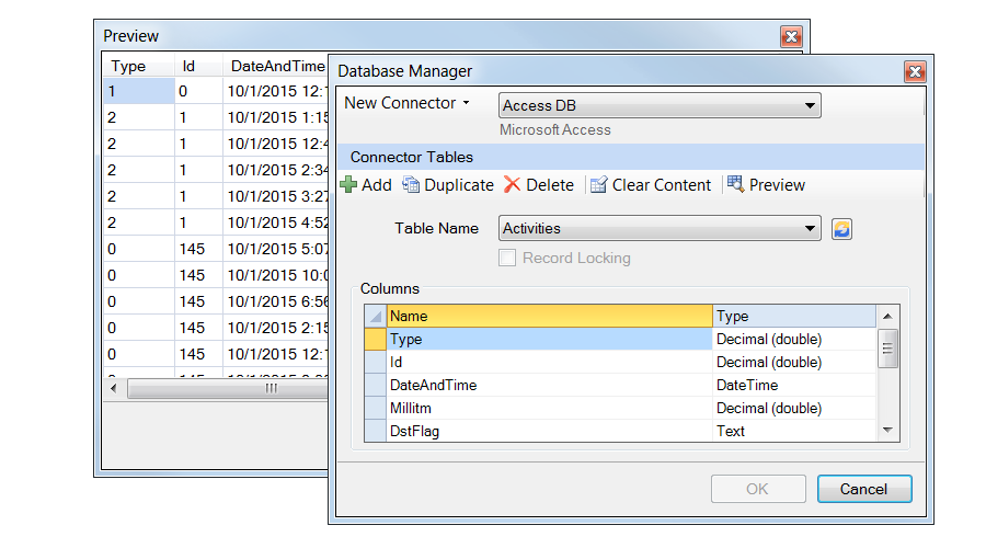 XLReporter Manual Data Entry form database designed in the Database Manager